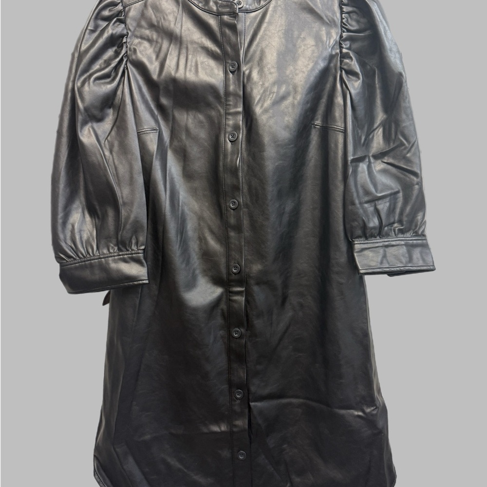 GAP Black Faux Leather Shirt Dress
